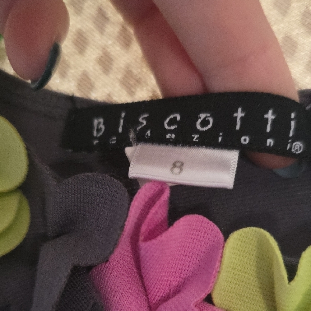 Biscotti Black Dress with Purple and Green Accents - Picture 2 of 8
